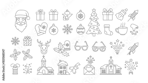 Christmas Icons: An array of delightful icons, each carefully crafted to capture the essence of the season, from festive ornaments to jolly Santa Claus.