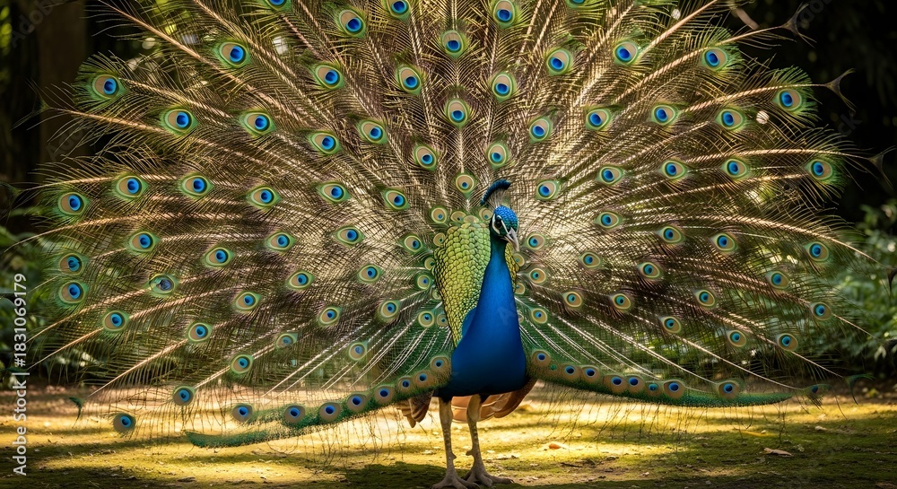Obraz premium Peacock feathers bird wildlife nature avian exotic plumage iridescent beauty vibrant display animal