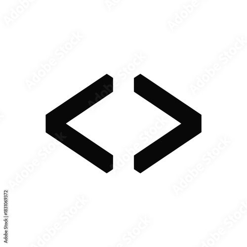 Two black angle brackets pointing towards each other against a white background.