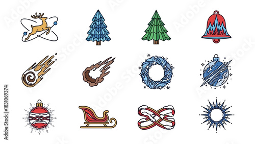 Festive Icon Set: A collection of meticulously crafted, colorful icons capturing the essence of the festive season. Perfect for seasonal designs, these images will bring a touch of joy.