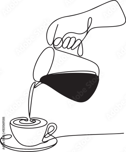 Continuous Line Art Illustration of Barista Pouring Coffee
