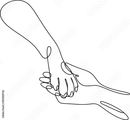 Continuous Line Art Illustration of Dog Paw Touching Human Hand