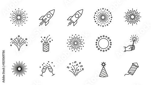 Festive Symbols Collection: A curated collection of celebratory symbols, including rockets, fireworks, and party elements. Perfect for adding a touch of festive cheer to any occasion.