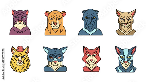 Animal Portrait Illustrations: A collection of stylized animal portraits, each exuding a unique personality. Bold lines and vibrant colors bring these captivating creatures to life.