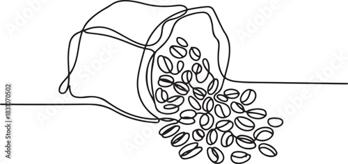 Continuous Line Art Illustration of Burlap Sack Spilling Coffee Beans