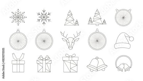 Holiday Geometric Symbols: A collection of simple geometric line art symbols representing the holiday season, evoking a sense of festive cheer and minimalist style.