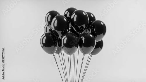 A bunch of shiny black balloons tied together