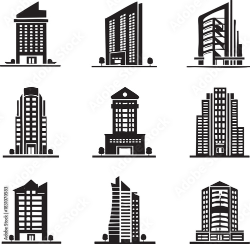 set of city buildings