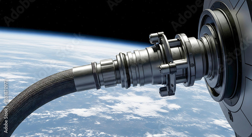 Fototapeta Naklejka Na Ścianę i Meble -  Space Station Arm Connecting Over Earth