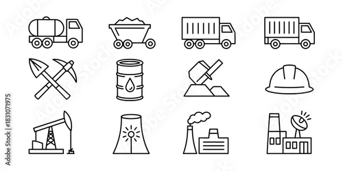 A collection of outline icons representing various industries and construction work