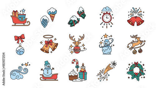 Festive Christmas Icon Collection: A vibrant collection of delightful Christmas icons, each capturing the essence of the season with charming detail.