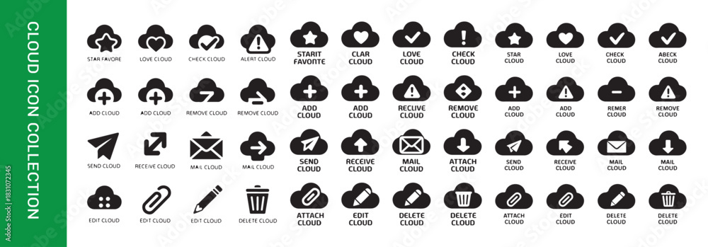 Obraz premium Cloud icon collection isolated on white background, it shows data network storage computing