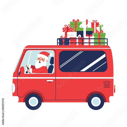 Santa delivers festive cheer and presents with a red van brimming with Christmas gifts