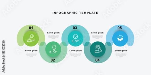 5 step circle infographic template vector design. Workflow layout with 5 circle journey concept