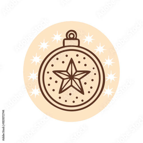Vector blue glass Christmas ball ornament with gold star and snowflake seasonal winter holiday decoration......