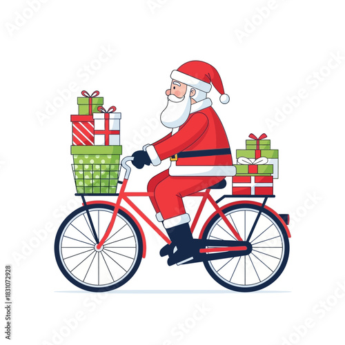 Cheerful Santa's festive bicycle delivery of joy and holiday gifts sharing happiness to everyone