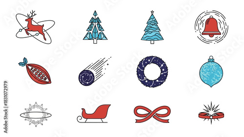 Christmas Icons: Festive symbols and decorations evoke the spirit of the holiday, capturing the joy and anticipation of the season.