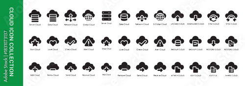 Cloud icon collection server data network global secure clock info power boost time folder