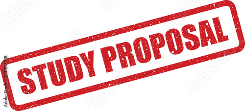 A distressed rectangular rubber stamp featuring the words STUDY PROPOSAL in a clear, bold font with scattered texture elements