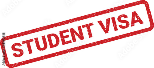 A distressed red rectangular rubber stamp featuring the words STUDENT VISA prominently displayed in a diagonal orientation for official travel documents