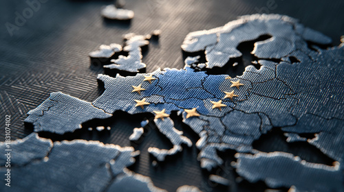 european union map with eu flag, stars, and country borders