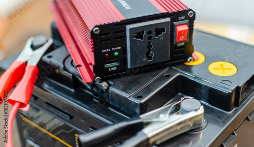 Power Inverter Connected to Car Battery with Jumper Cables