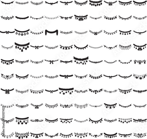 Christmas garland outline silhouette set in festive decoration poses