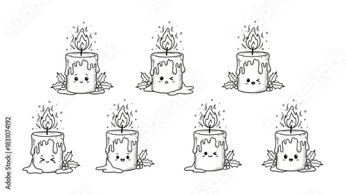 Whimsical Candles: A collection of charming, cartoon candles, their flames dancing with joyful energy and expressive faces, offering a delightful and lighthearted atmosphere.