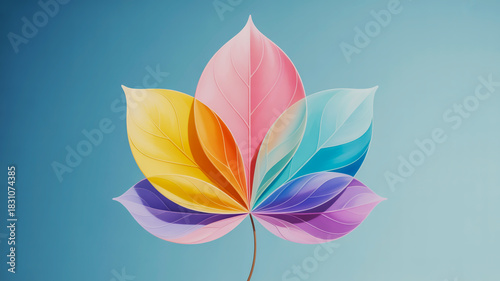 Abstract rainbow lotus flower with delicate petals
