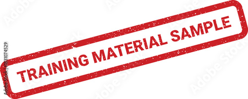 A grunge rubber stamp icon featuring bold text indicating training material sample for educational resources and preliminary review