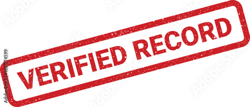 A grunge style red rectangular stamp with textured letters proudly declaring Verified Record on a diagonal