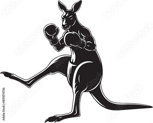 Silhouette of a boxing kangaroo in a dynamic pose with a rough texture