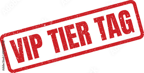 A grunge textured rectangular rubber stamp showing VIP tier tag for loyalty programs or status identification