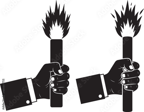 Two hands holding flaming torches silhouette