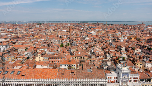 Aerial view of Venice's scenic red rooftops