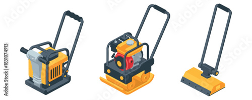 Set of three industrial compactors: vibratory machines and rollers