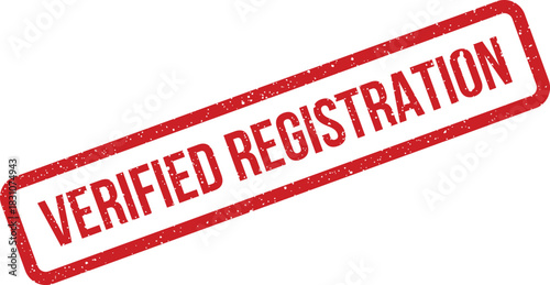 A grungy red rectangular stamp with speckles and bold text stating Verified Registration for official certification