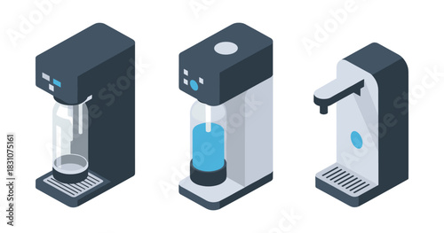 Isometric soda makers set: modern carbonated water dispensers