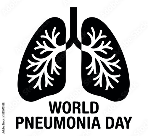 Black and white illustration for world pneumonia day with lung graphic design