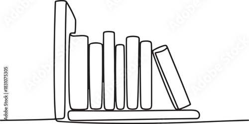 Continuous Line Art Illustration of Simple Bookshelf with Books Arranged