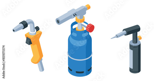 Isometric blow torches set: various designs and colors