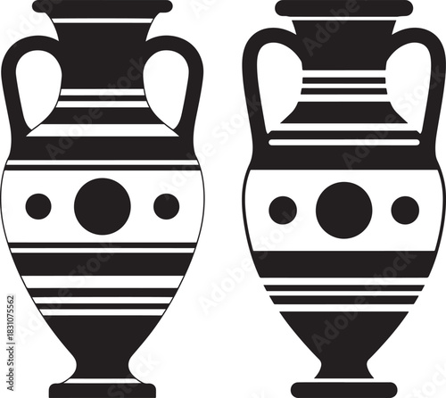 Two ancient greek amphorae silhouette