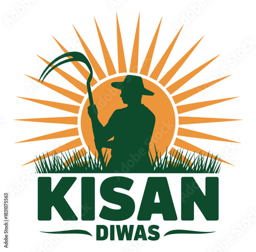 Illustration of kisan diwas with farmer silhouette and sunburst background design