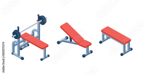Isometric gym equipment: bench press, adjustable bench, flat bench set