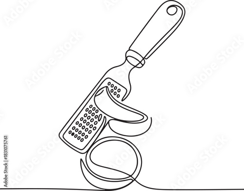 Continuous Line Art Illustration of Zester Tool with Orange Peel Twist