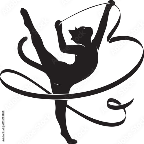 Silhouette of a rhythmic gymnast performing with a ribbon