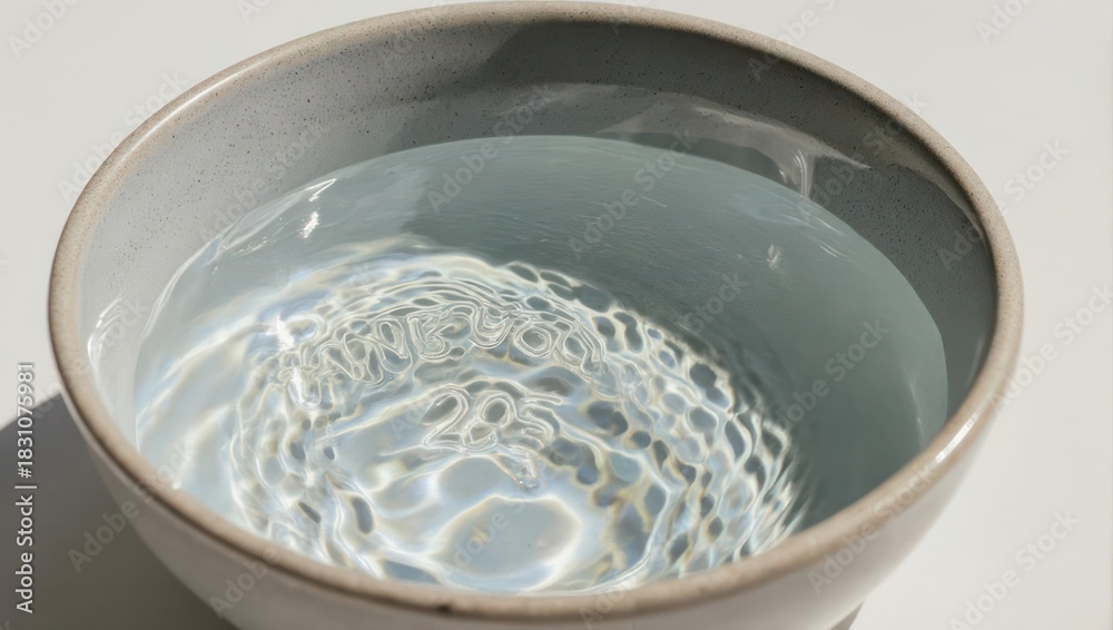 Fototapeta premium Water ripples in a ceramic bowl, creating intricate patterns of light and shadow.