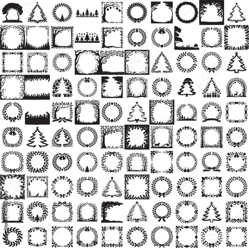 Christmas frame silhouette set in festive holiday decoration poses