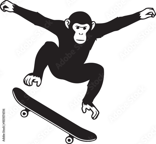 Black silhouette of a monkey performing a skateboarding trick