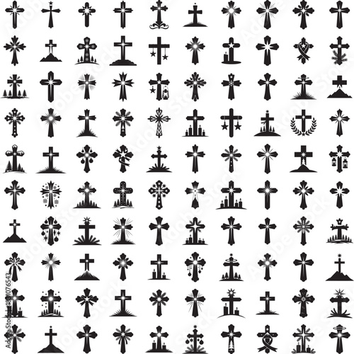 Cross silhouette set in religious and spiritual poses